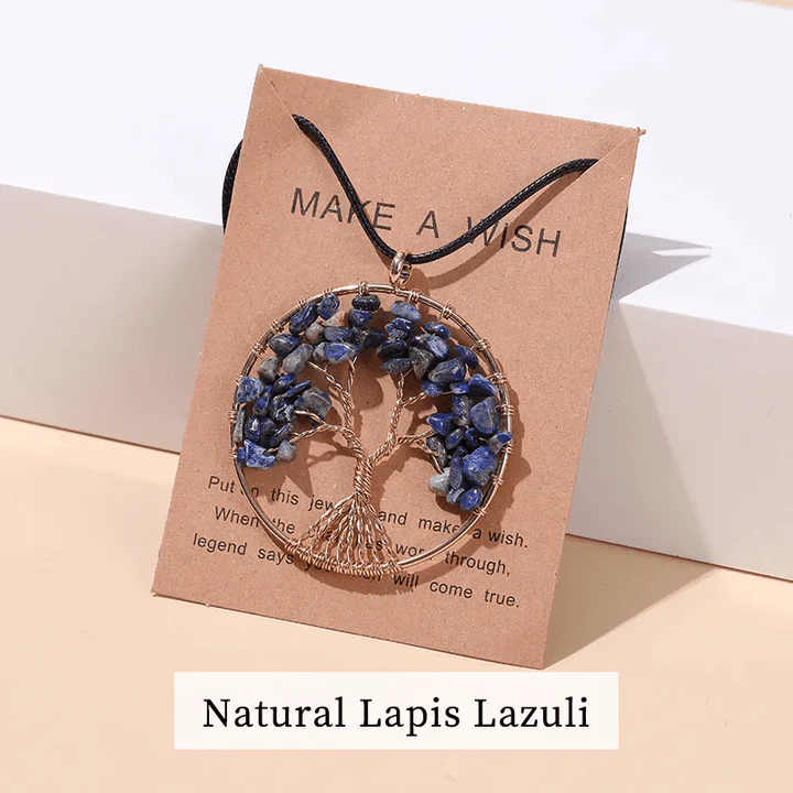 Seven Chakras Tree of Life necklace. Unisex gemstone pendant for spiritual healing & balance.