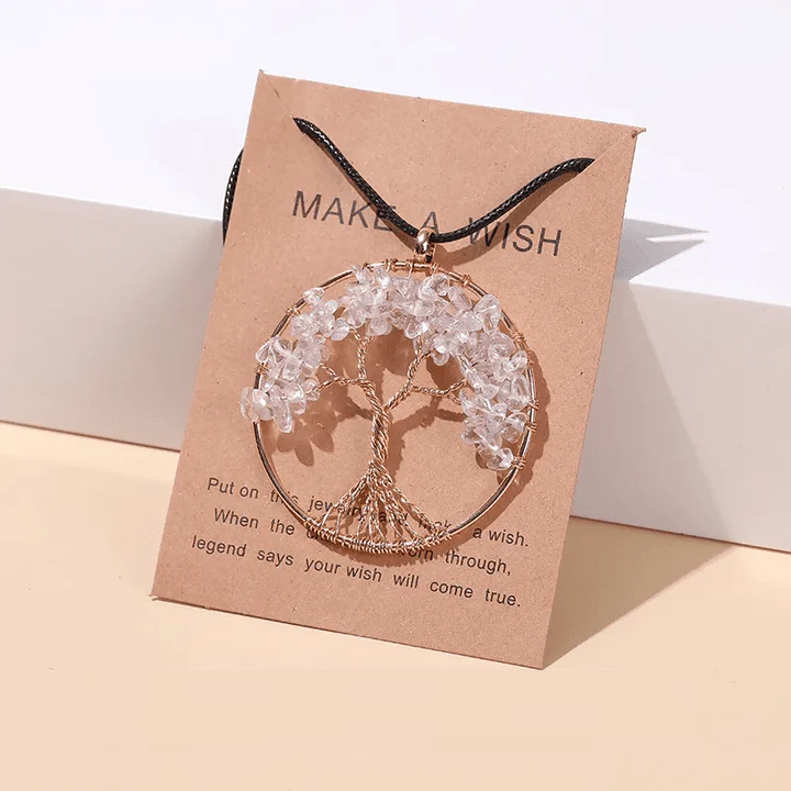 Elegant Seven Chakras Tree of Life spiritual necklace. Unisex design for harmony & balance.