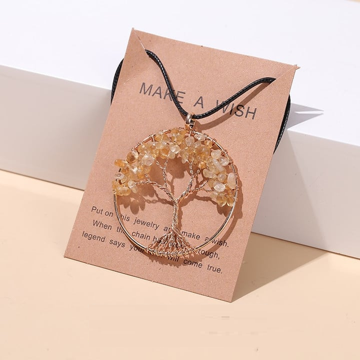 Gemstone Seven Chakras Tree of Life necklace. Stainless steel, unisex, promoting spiritual balance.