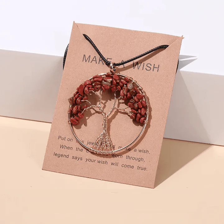 Healing Tree of Life necklace with seven chakra stones. Unisex spiritual jewelry for harmony.