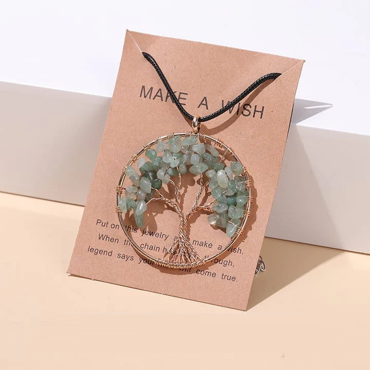 Unisex spiritual Tree of Life necklace. Seven chakra gemstones for balance & inner peace.