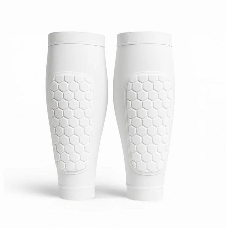 Durable unisex shin protectors for multi-sport use (skiing, soccer), ensuring safety & impact absorption.