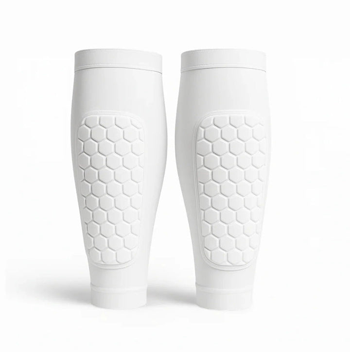Durable unisex shin protectors for multi-sport use (skiing, soccer), ensuring safety & impact absorption.
