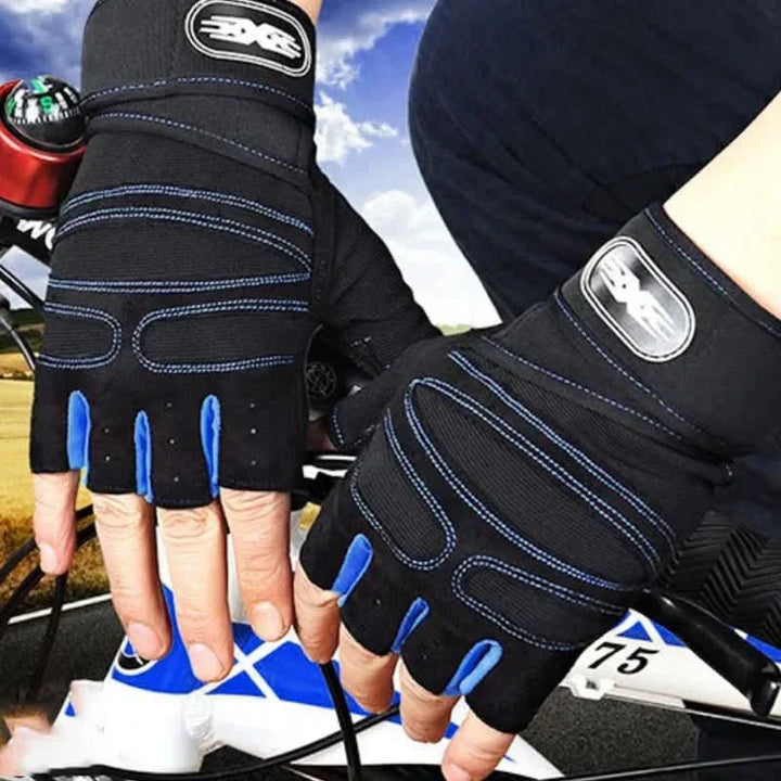 Durable gym gloves for men & women with ergonomic design, wrist support, & shock protection.