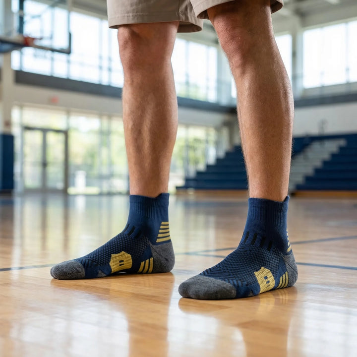 Unisex short ankle sports training socks. Cushioned, non-slip, and moisture-wicking for athletic performance.