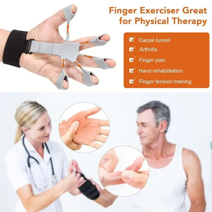 Musician's silicone finger exerciser & grip trainer to improve hand strength & dexterity.