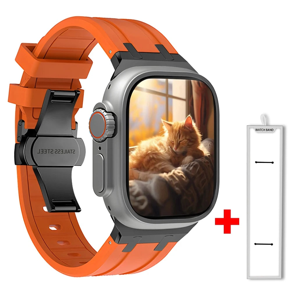 Sleek unisex silicone smartwatch band, stylish and resilient, secured with a strong titanium buckle.