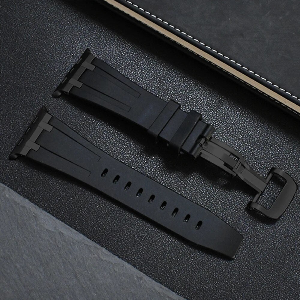 Flexible hypoallergenic unisex silicone smartwatch strap, comfortable and strong, with a titanium buckle.