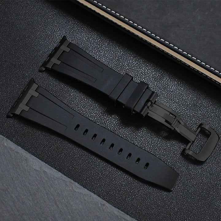 Flexible hypoallergenic unisex silicone smartwatch strap, comfortable and strong, with a titanium buckle.