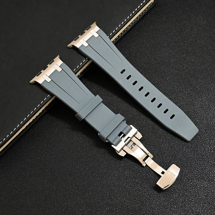 High-quality unisex silicone smartwatch band, durable and comfortable, with a resilient titanium buckle.