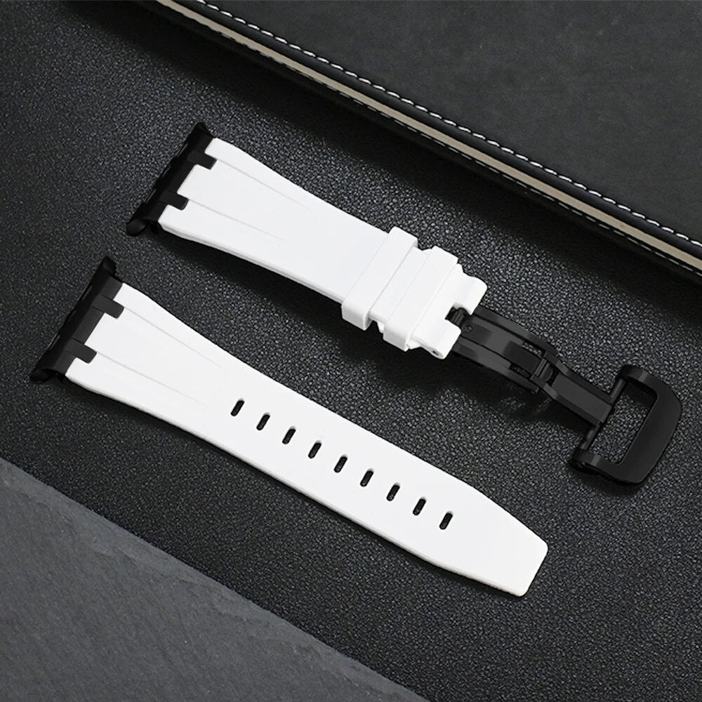 Easy quick-release unisex silicone smartwatch band with a durable titanium buckle. Comfortable wristband.
