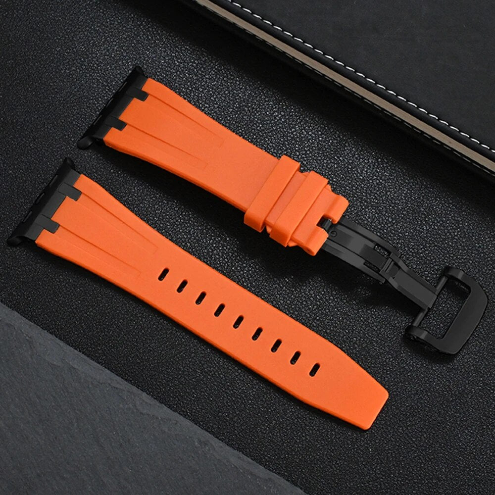 Durable, comfortable unisex silicone smartwatch wristband with a premium quick-release titanium buckle.