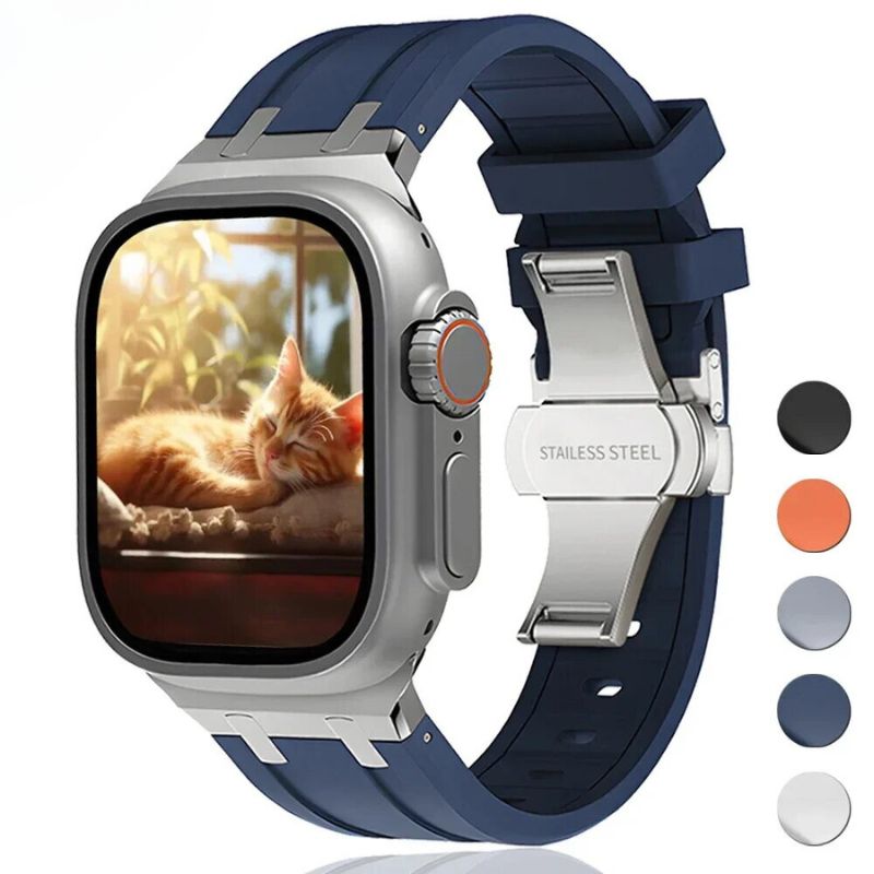 Robust unisex silicone smartwatch band, ideal for active users, featuring a strong titanium buckle.