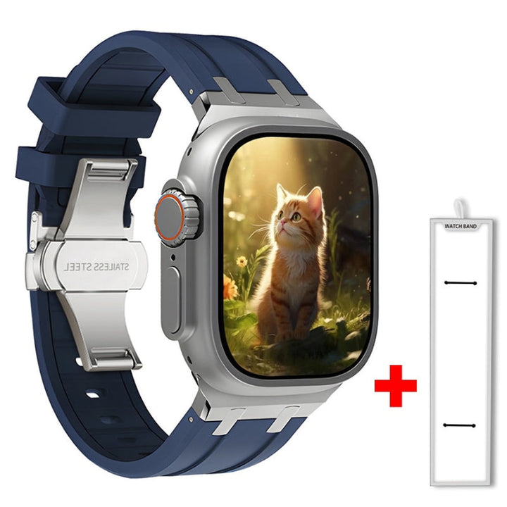 Stylish unisex silicone smartwatch band accessory with a high-quality titanium buckle. Quick-release design.