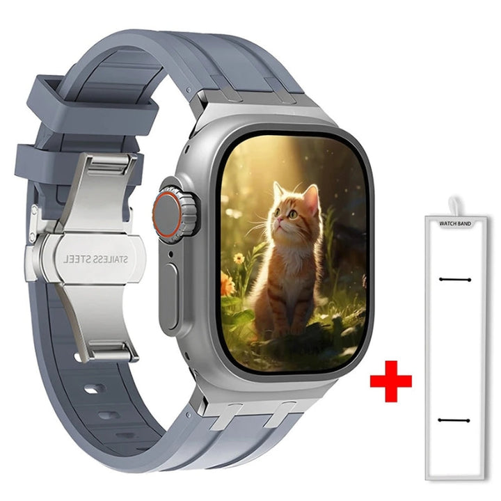 Premium unisex silicone smartwatch band, designed for durability and comfort, featuring a sleek titanium buckle.
