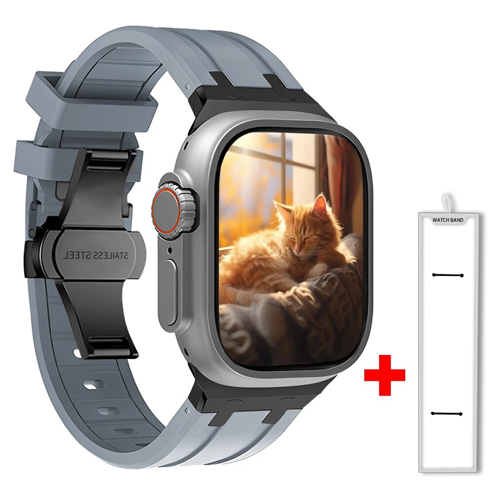 Quick-release unisex silicone smartwatch strap with a robust titanium clasp. Stylish & comfortable wristband.