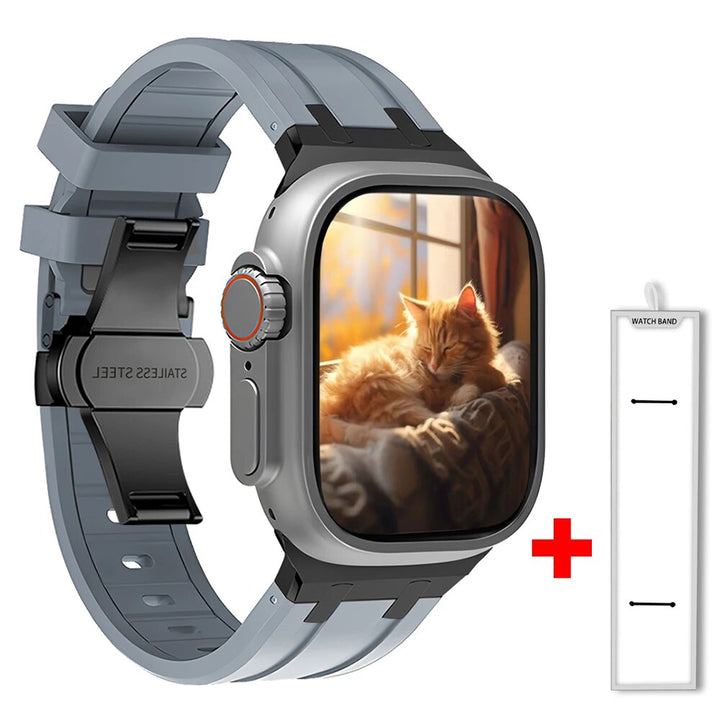 Quick-release unisex silicone smartwatch strap with a robust titanium clasp. Stylish & comfortable wristband.