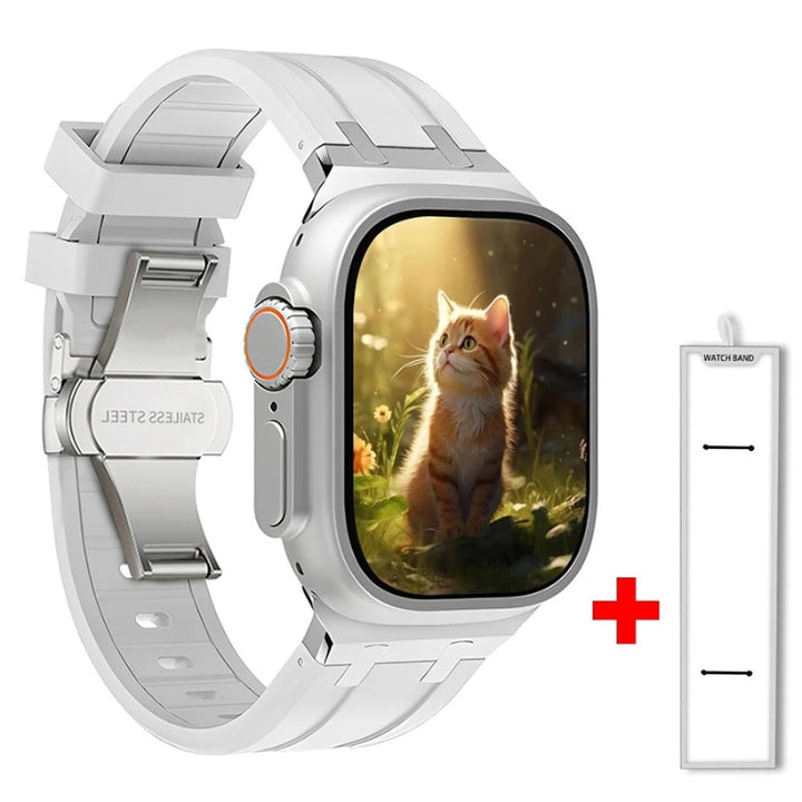 Secure titanium buckle on a hypoallergenic unisex silicone smartwatch band, ideal for all-day comfort.