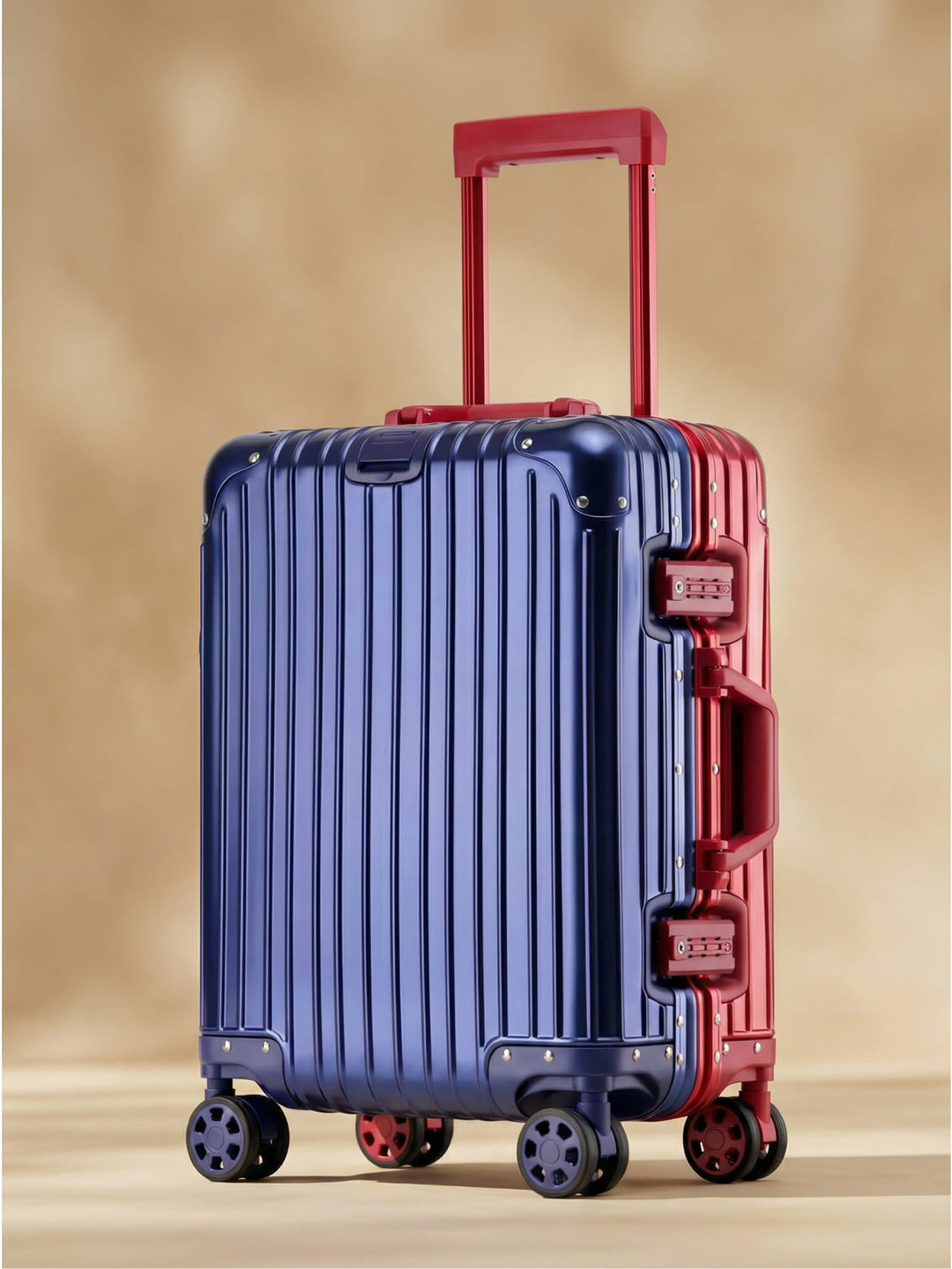 Unisex silver aluminum hard shell luggage with spinner wheels & TSA lock for secure, stylish travel.