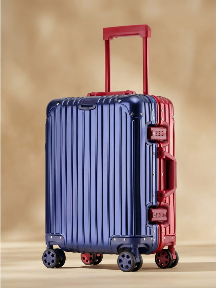 Unisex silver aluminum hard shell luggage with spinner wheels & TSA lock for secure, stylish travel.