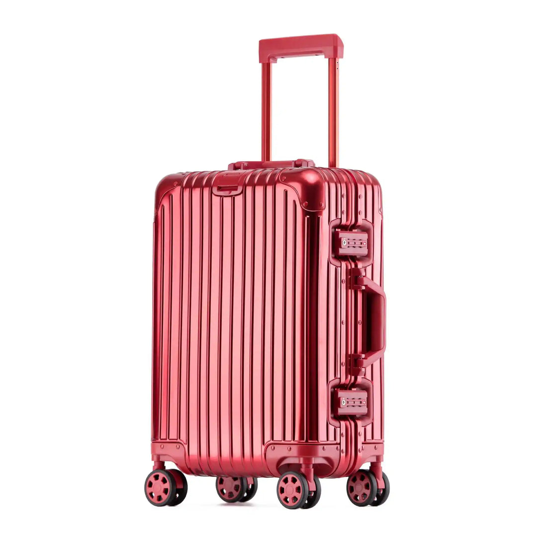 Modern unisex aluminum luggage with sturdy construction & sleek design, ideal for any secure travel adventure.