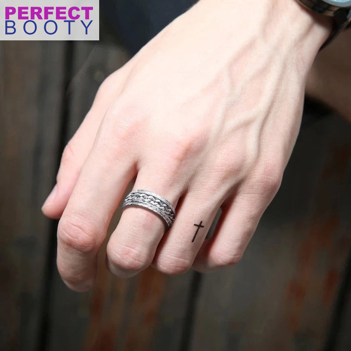 Close-up of a stylish silver spinning ring. Ideal for anxiety relief, focus, & mindful calm.