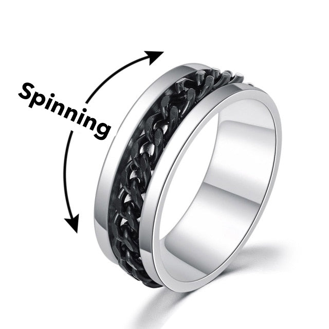 Modern unisex silver fidget ring, a fashionable anti-stress tool for enhanced focus & anxiety relief.