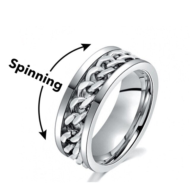 Elegant silver spinning ring, a thoughtful mindful gift for stress relief & improved focus.