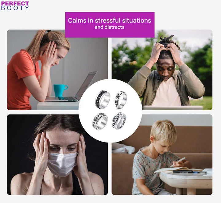 Spinning silver anxiety ring, a versatile unisex anti-stress tool for daily focus & mindful calm. Gift idea.