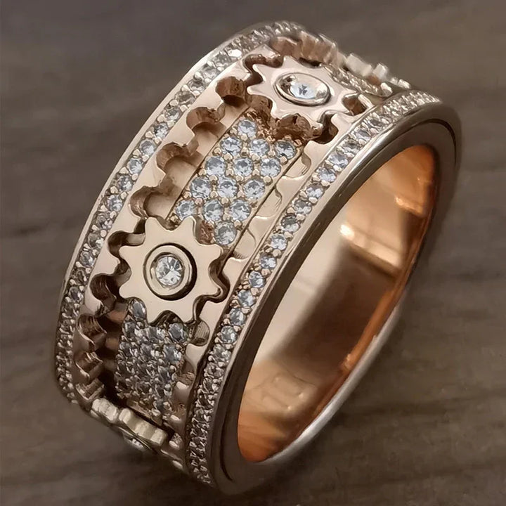 Modern silver anxiety ring, a fashionable calming accessory for discreet fidgeting.