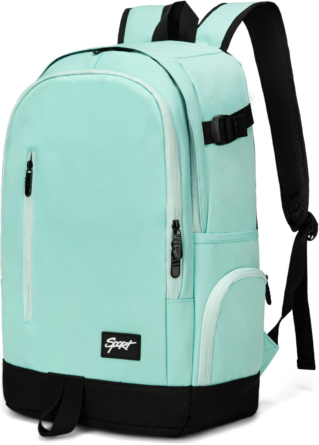 Back panel of a unisex 15.6 inch laptop backpack with padded straps for comfortable daily carry