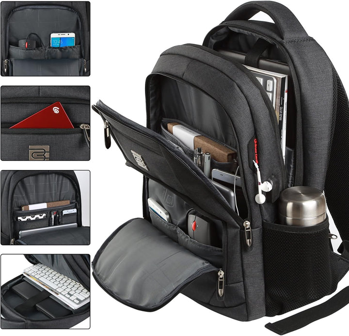 Durable anti-theft backpack, tear-resistant, USB charging, for tech-savvy travelers.