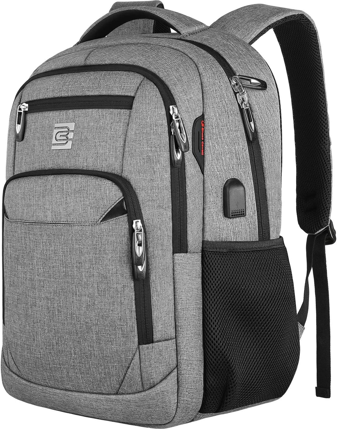 Unisex anti-theft backpack in an airport, highlighting its function as a carry-on travel bag with USB port