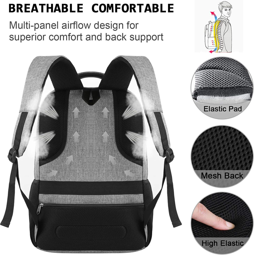 Side view: Slim anti-theft laptop backpack with integrated USB port & water bottle pocket.