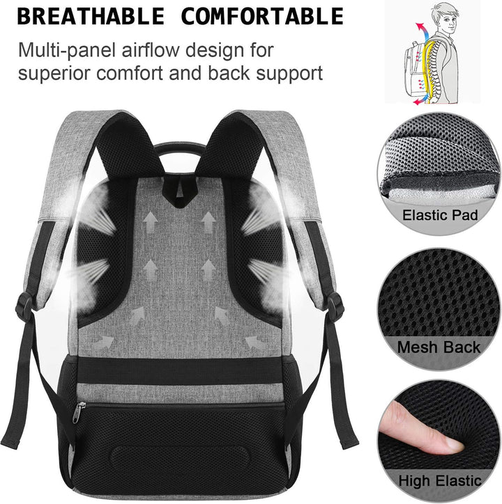 Side view: Slim anti-theft laptop backpack with integrated USB port & water bottle pocket.