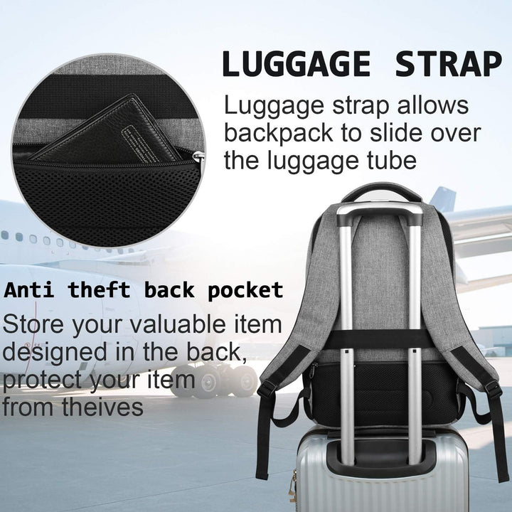 Anti-theft commuter bag, secure main compartment, USB charging, smart organization.
