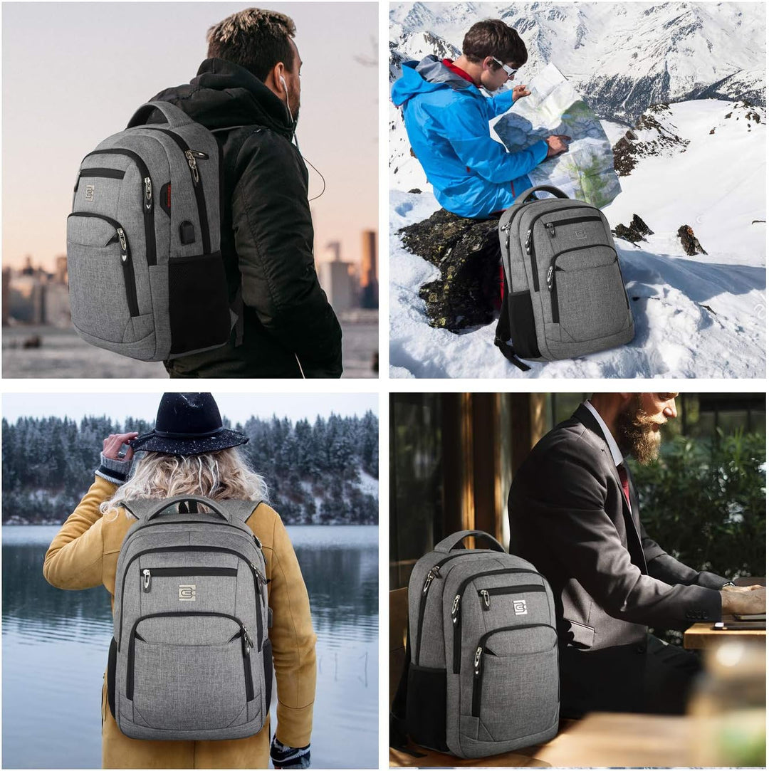 Durable anti-theft backpack in navy, USB charging, ideal for daily wear & tear.