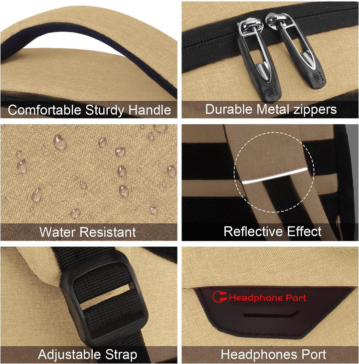 Detail of the hidden zipper on a slim laptop backpack for work, showcasing anti-theft design and security features