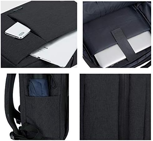 Organized interior of a slim laptop backpack. Padded compartment and multiple pockets for secure storage.