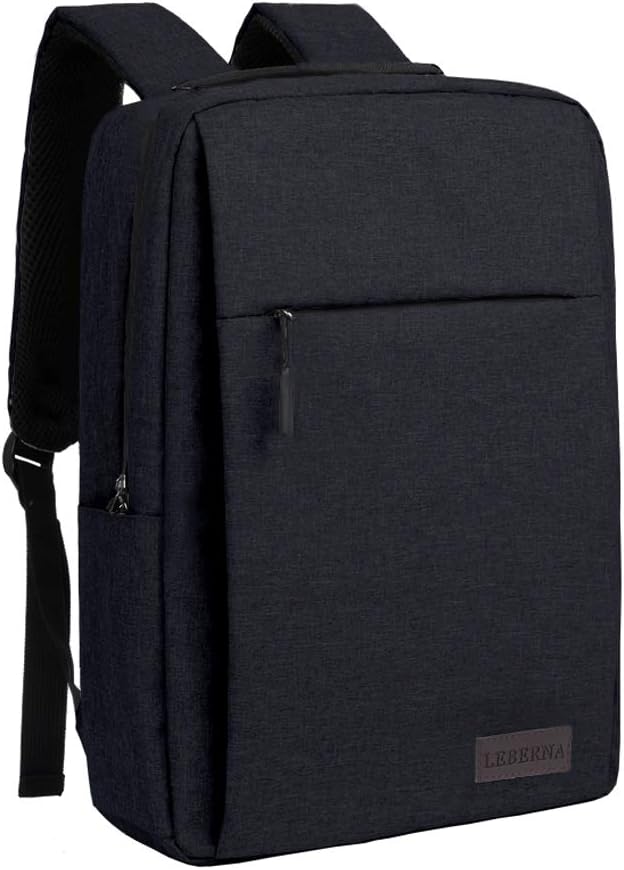 Person wearing a slim waterproof laptop backpack with USB port. Great for students, commuters & travelers.