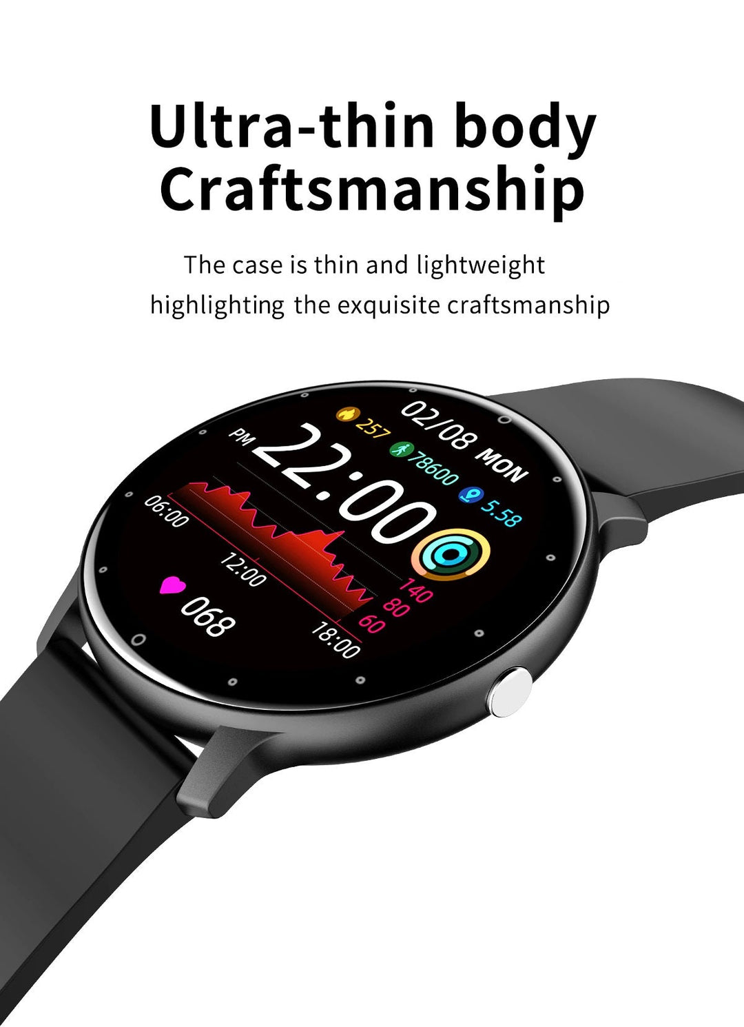 Back view of the SlimLine Fit smartwatch, showing sensors for accurate health monitoring & activity tracking.