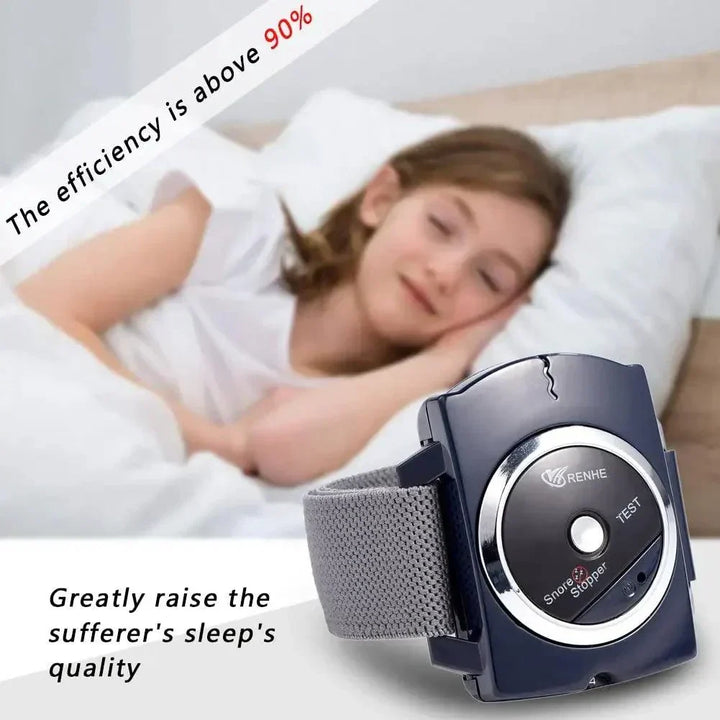 Close-up of smart anti-snore bracelet's sensor, detecting snoring for a gentle impulse & improved sleep.