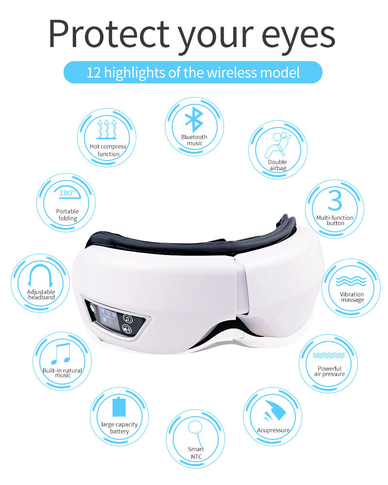 Relaxation eye massager: unisex, portable, with warm compression and Bluetooth
