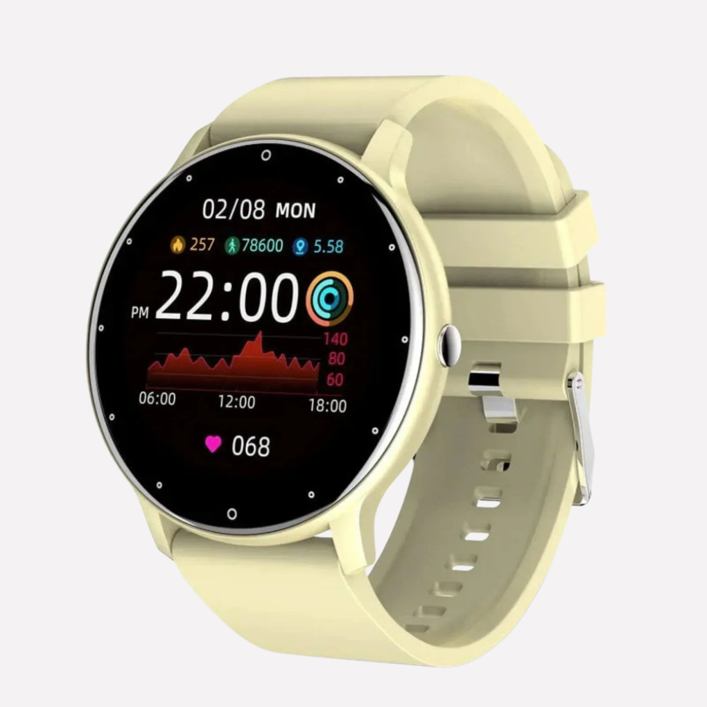 Wearable unisex smart watch for daily health monitoring, tracking heart rate, blood oxygen, and fitness.