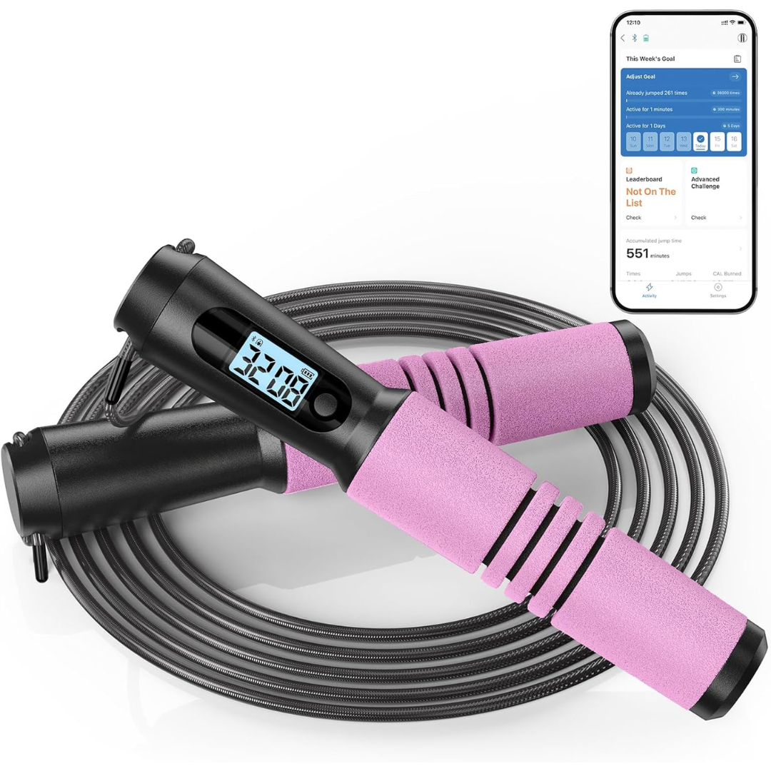 Tangle-free adjustable smart jump rope for effective cardio & fitness tracking. Great for unisex workout exercise.
