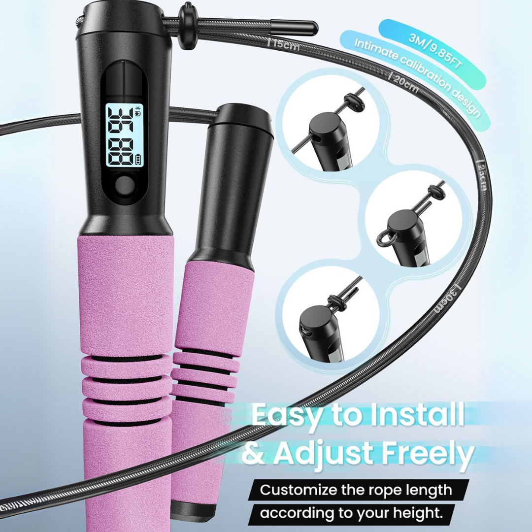 High-performance smart jump rope for fitness tracking, cardio & intense workouts. Adjustable unisex design.