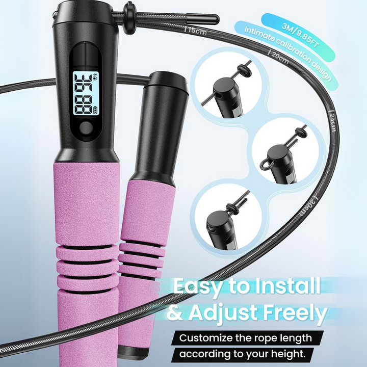 High-performance smart jump rope for fitness tracking, cardio & intense workouts. Adjustable unisex design.