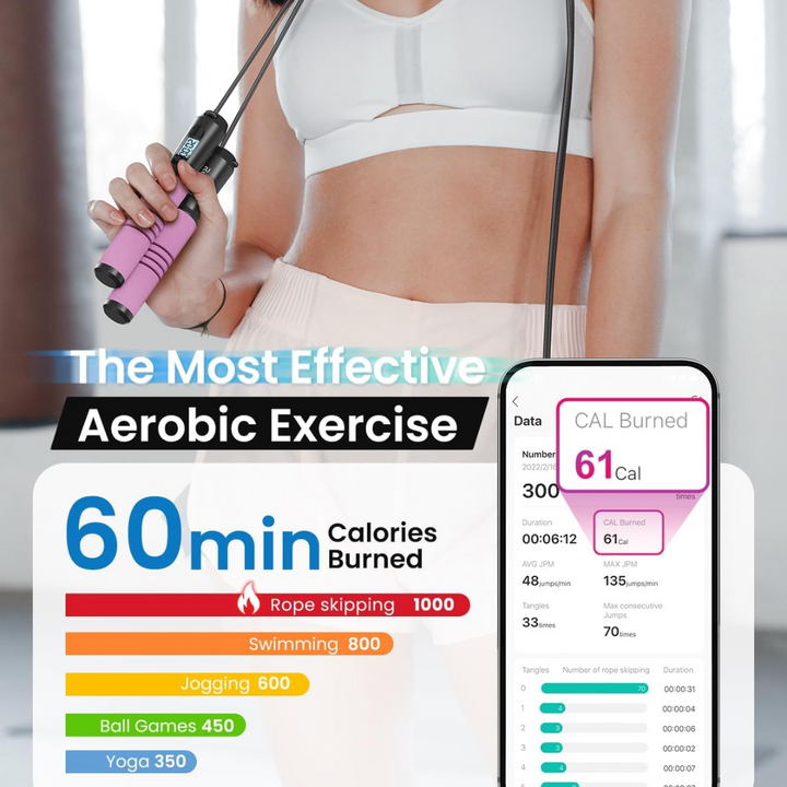 Track your fitness with this smart jump rope. Unisex, adjustable, tangle-free, with app tracking for cardio.