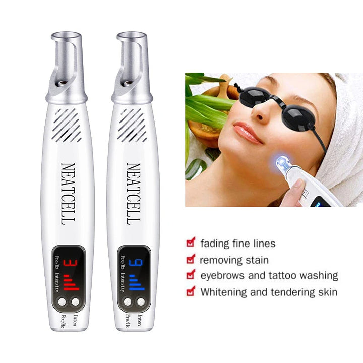 Achieve clear skin with this laser pen, an effective freckle remover, acne spot treatment & birthmark reduction tool.
