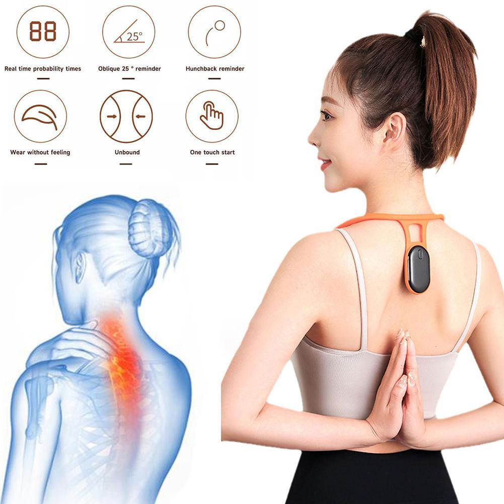 Close-up of the smart posture corrector device, showcasing its compact design and smart sensor technology.